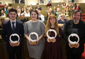 Na fotografiji dobitnik Fran Markulin, finalistice Mija Rakarić, Marina Mesek i dobitnik nagrade za životno djelo Marijan Milić. foto HINA/ Denis CERIĆ /dc