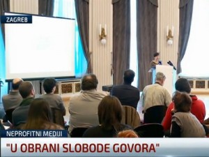 Tribina "U obrani slobode govora" predstavnika neprofitnih medija, HND, 2016. (foto screenshot N1) 